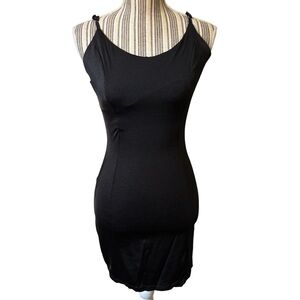 Love Tree Bodycon Dress Medium Black Mini Spaghetti Strap Back Zip Stretchy Sexy